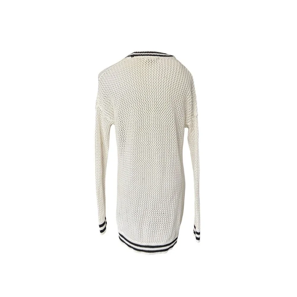 American Eagle Women Y2K Varsity Cardigan Size S Cream Open Knit Preppy Longline